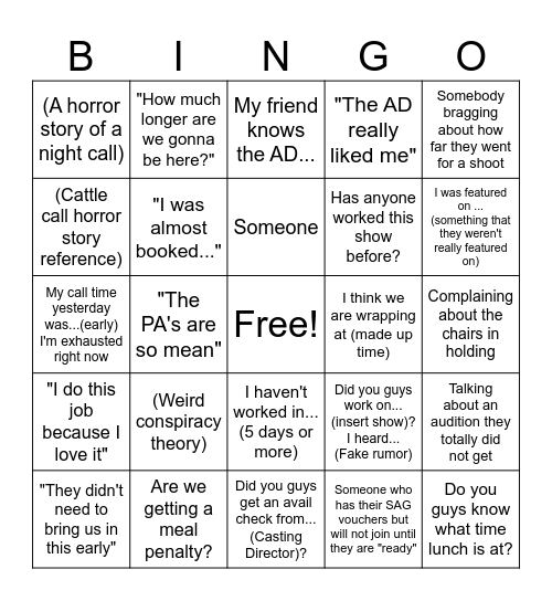 Extras Holding Bingo Card