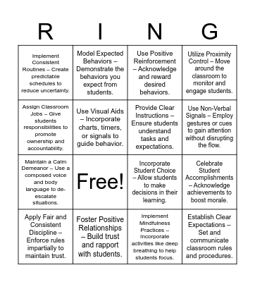 Classroom Management BINGO! Bingo Card