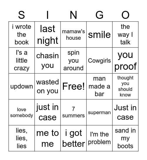 Morgan Wallen Bingo Card