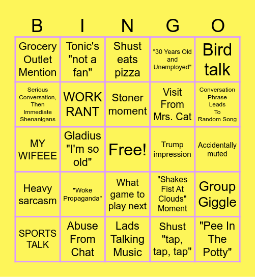 Thursday Night Bingo Card
