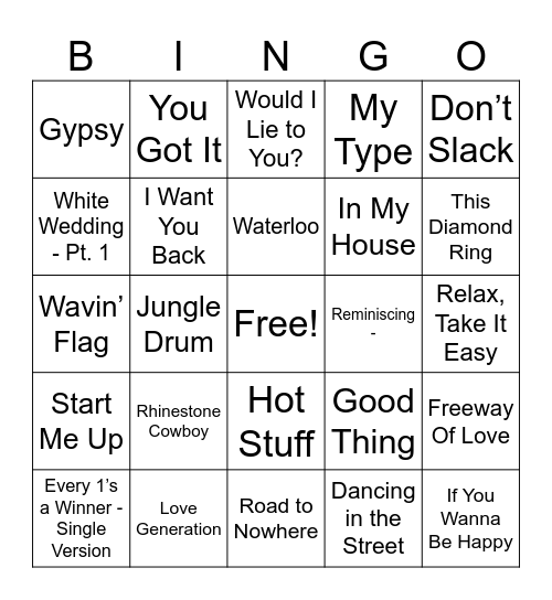 19 Music Bingo Round 1 Bingo Card