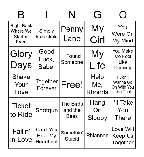 19 Music Bingo Round 2 Bingo Card