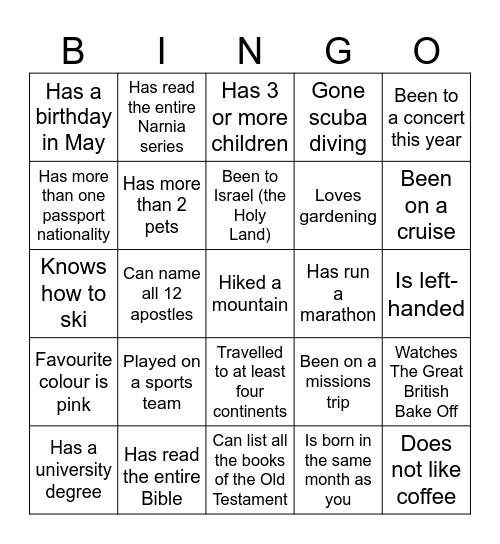 Beyond the Name Bingo Card