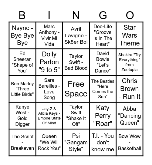 MUSIC! MUSIC! MUSIC! Bingo Card