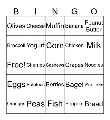 Food Bingo Card