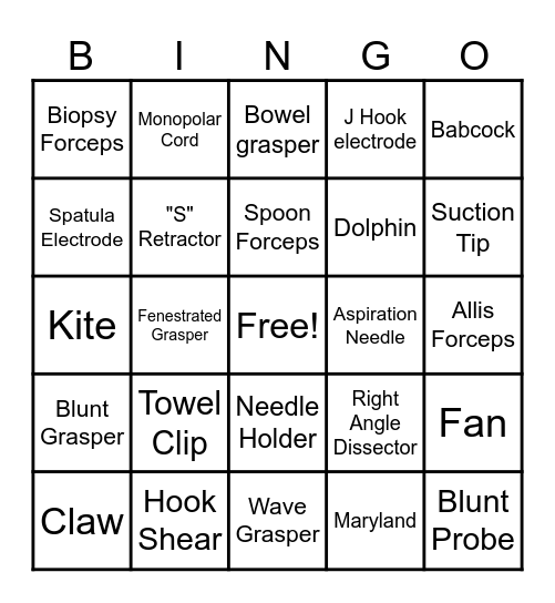 INSTRUMENT BING Bingo Card