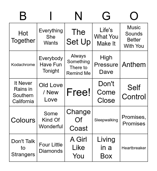 19 Music Bingo Round 4 Bingo Card