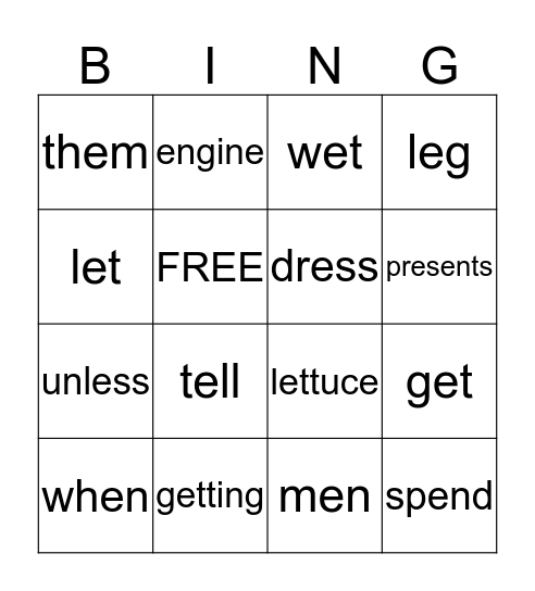 Lesson 7 Bingo Card