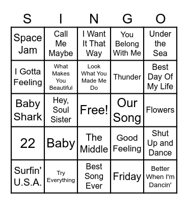 Summer Music Singo Bingo Card