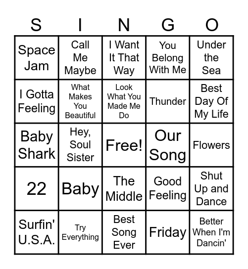 Summer Music Singo Bingo Card