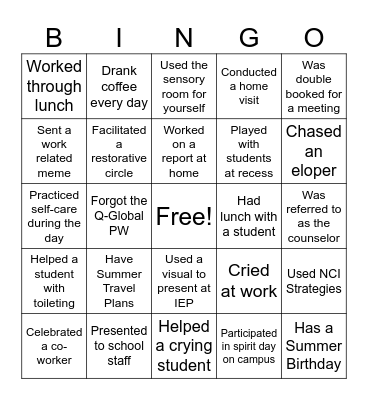 School Psychology Bingo Card