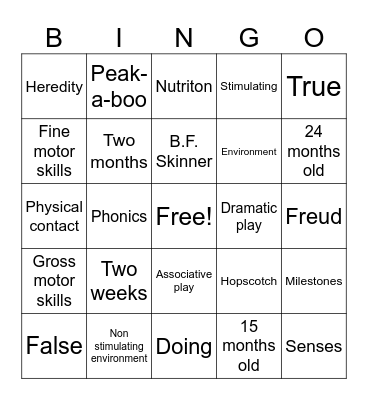 Child Dev Review Bingo Card