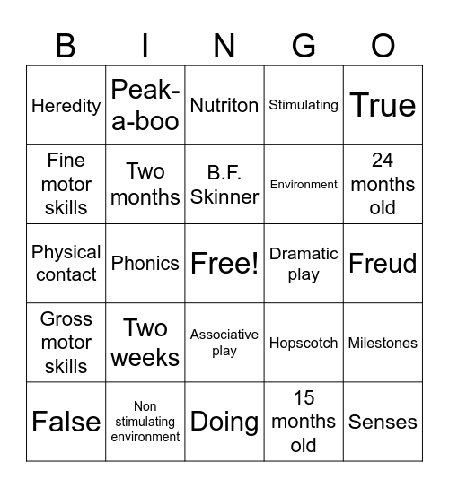 Child Dev Review Bingo Card