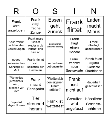 Rosins Restaurants Bingo Card
