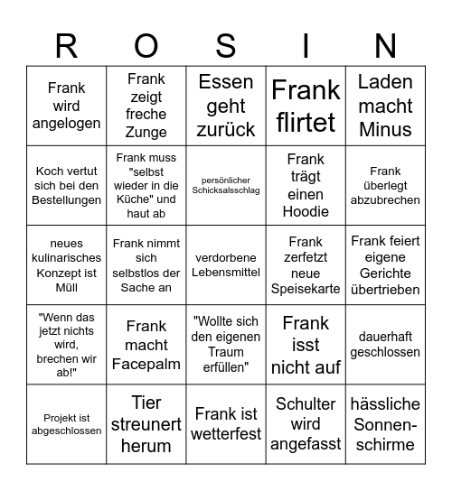 Rosins Restaurants Bingo Card