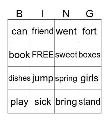 Lesson 6 Bingo Card