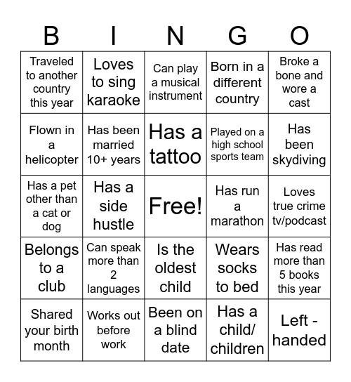 GET TO KNOW YOU BINGO Card