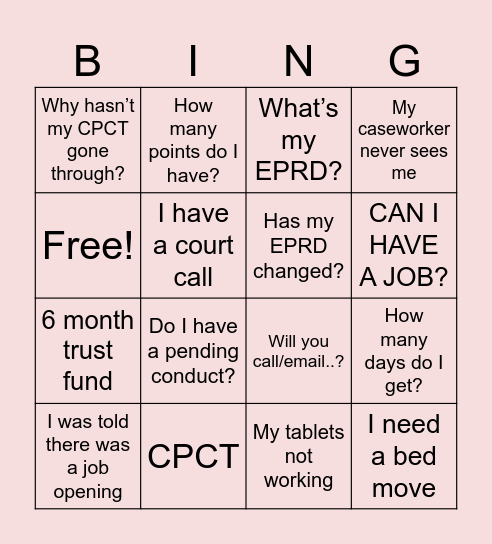OPEN DOOR Bingo Card