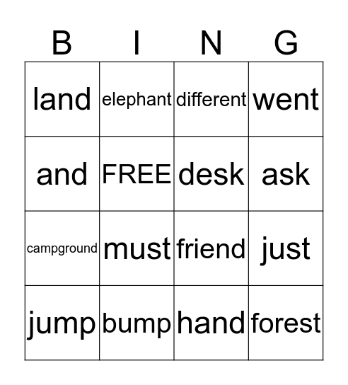 Lesson 4 Bingo Card