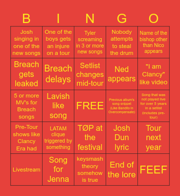 BREACH ERA BINGO Card
