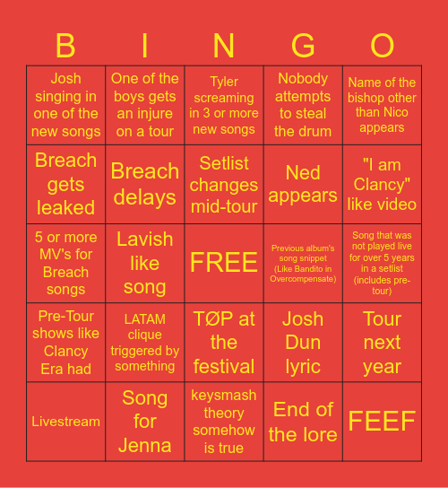 BREACH ERA BINGO Card