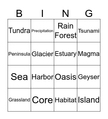 Geography Vocabulary I  Bingo Card