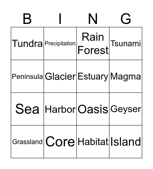 Geography Vocabulary I  Bingo Card