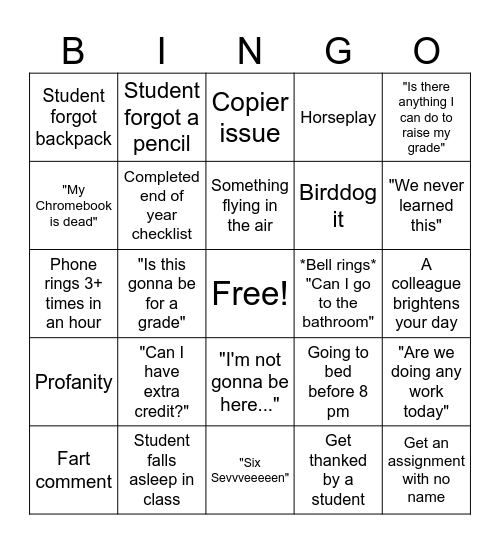 Untitled Bingo Card