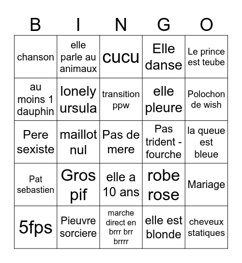 La petite sirene Bingo Card