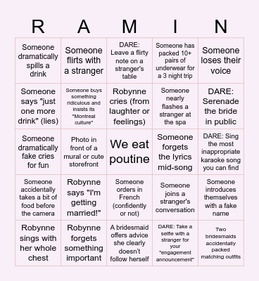 Robynne's Final Boarding Call Bingo Card