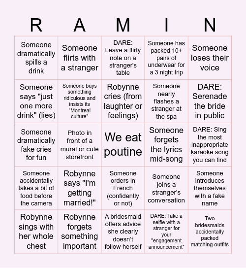 Robynne's Final Boarding Call Bingo Card