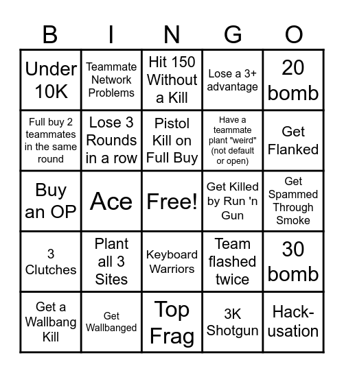 Valorant BINGO NIGHT Bingo Card