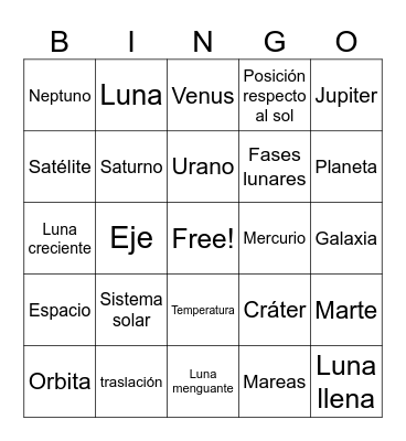 EL ESPACIO Bingo Card