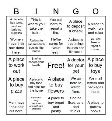 Places/Services in the Community--words only Bingo Card