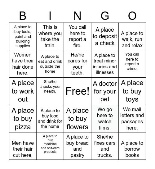 Places/Services in the Community--words only Bingo Card
