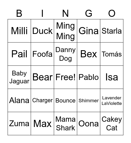 Nick Jr Bingo Card