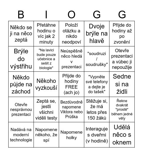 Bio bingo Card