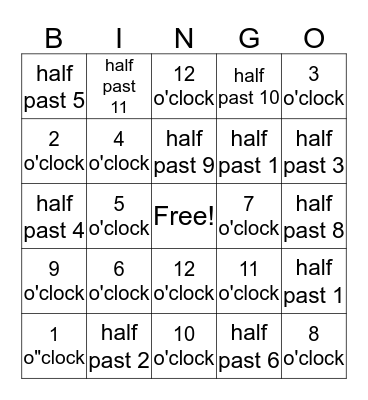 Time Bingo Card