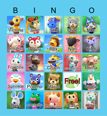 Animal Crossing Bingo Card