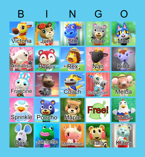 Animal Crossing Bingo Card