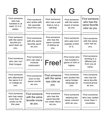 Human Bingo Card