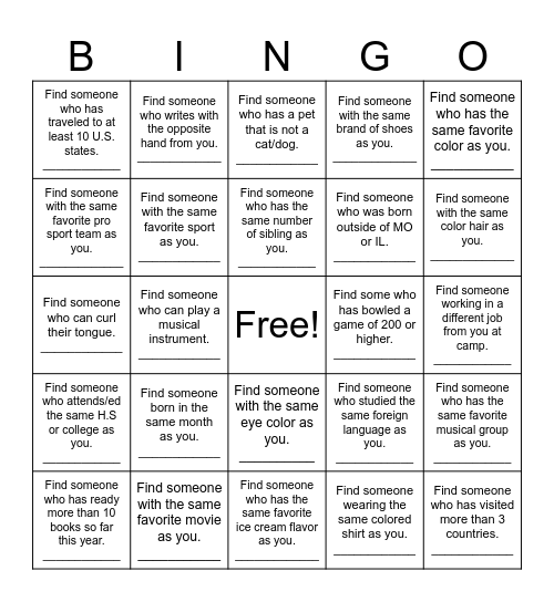 Human Bingo Card
