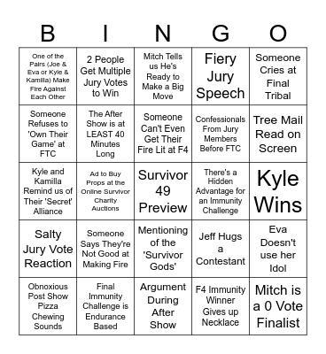 Survivor 48 Finale Bingo Card