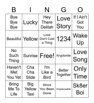 2000's Music Bingo Card