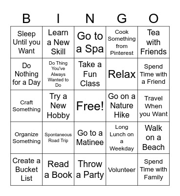 Retirement Bingo Card