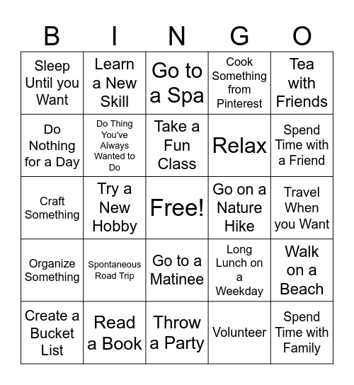 Retirement Bingo Card