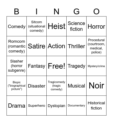 NGC | Film + TV Genres! Bingo Card