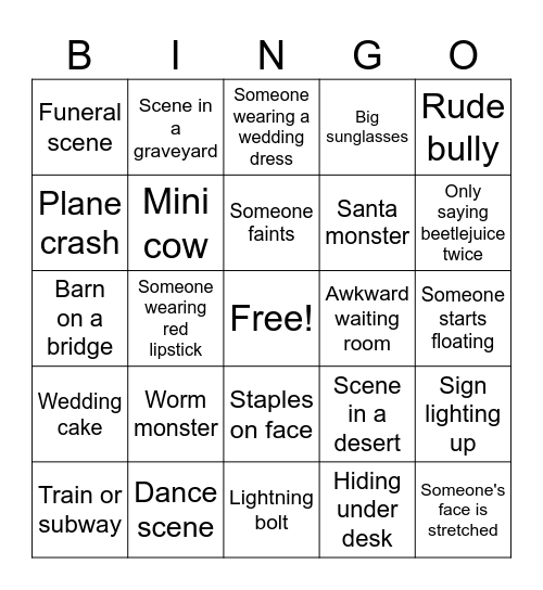 Beetlejuice Bingo Card