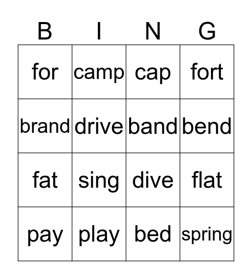 Lesson 1 Bingo Card