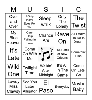 1950's Bingo Card